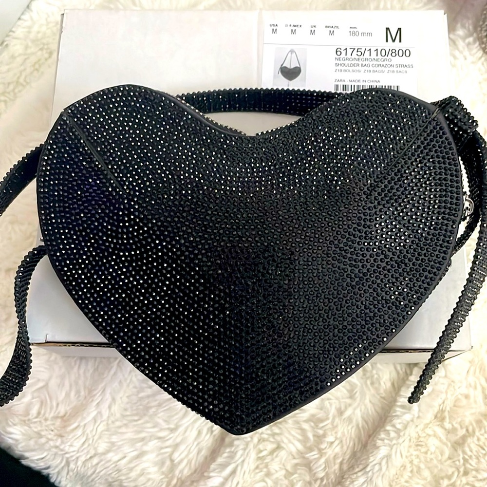 Zara black crystal heart bag